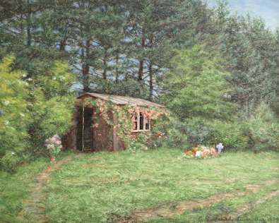 Sir Arthur Conan Doyle's writing shed and grave by Edward George Handel Lucas