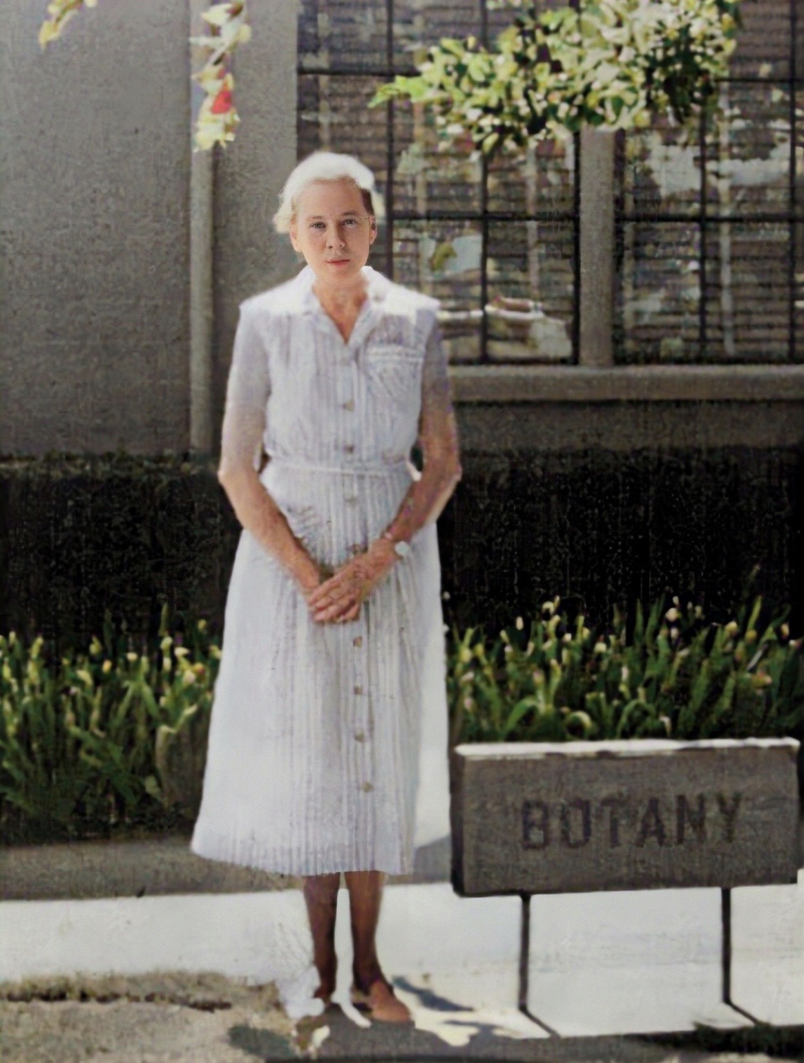 Katherine Esau by the Botany Building at UC Davis 1958.