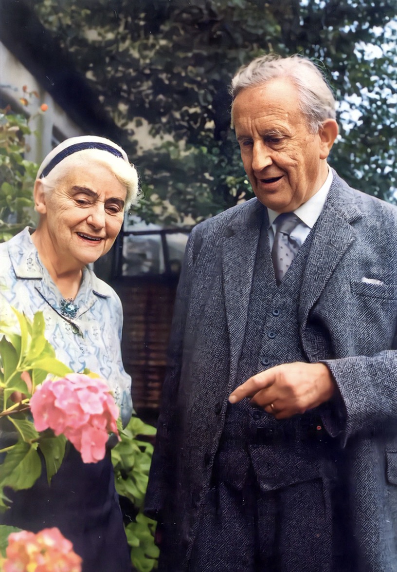 J. R. R. Tolkien and Edith examine their hydrangea by Pamela Chandler 1961