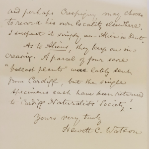 Hewett Cottrell Watson’s letter to Charles Darwin