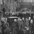 An engraving of Darwin's funeral from the cover of The Graphic